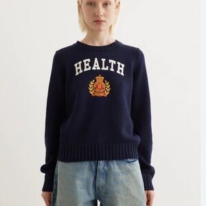 Sporty and Rich brand Medium NWT Navy Blue Cotton Crewneck Health Crest Sweater